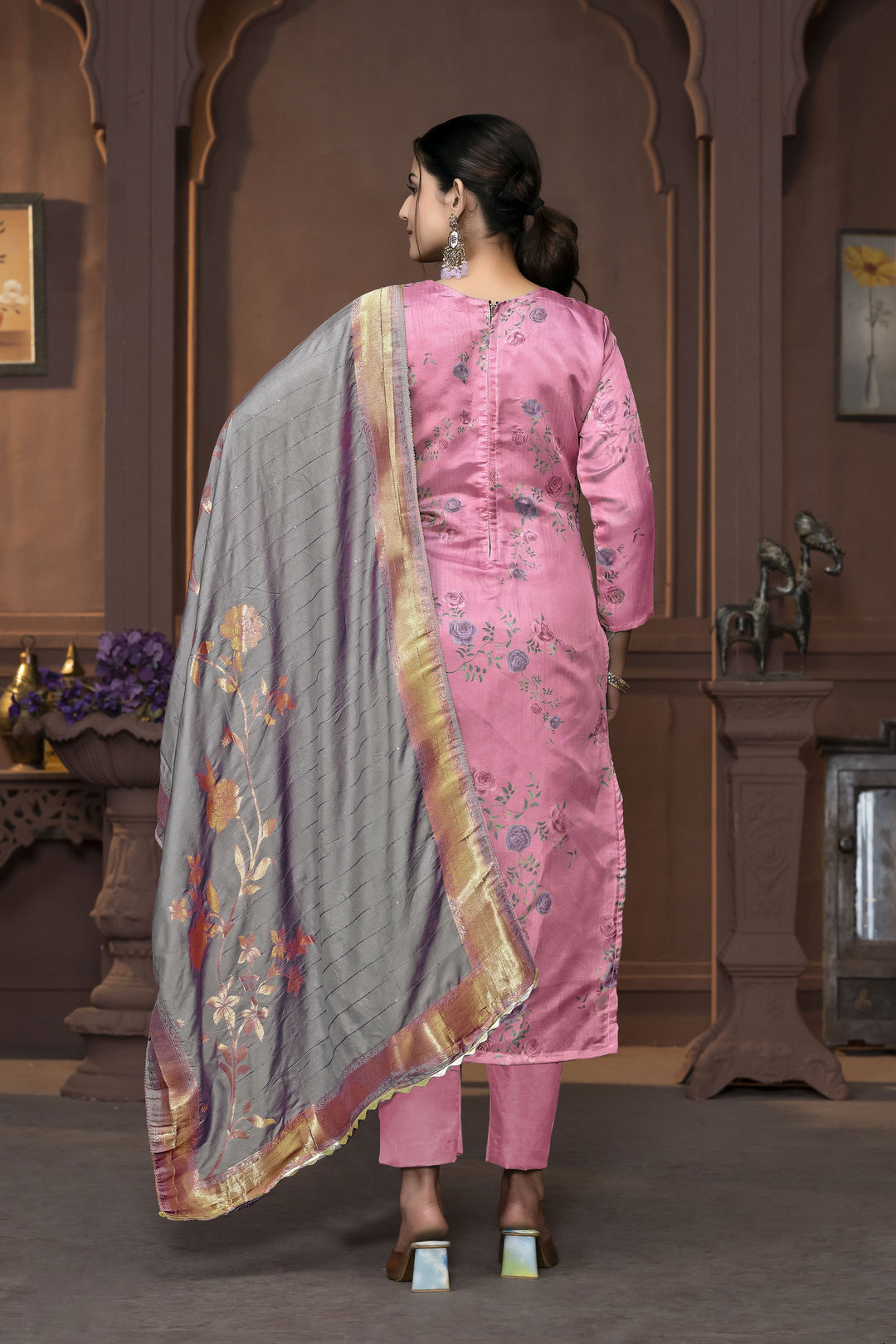 Elegant Pink Banarasi Organza Salwar Kameez with Intricate Embroidery | Perfect Ethnic Wear for Special Occasions