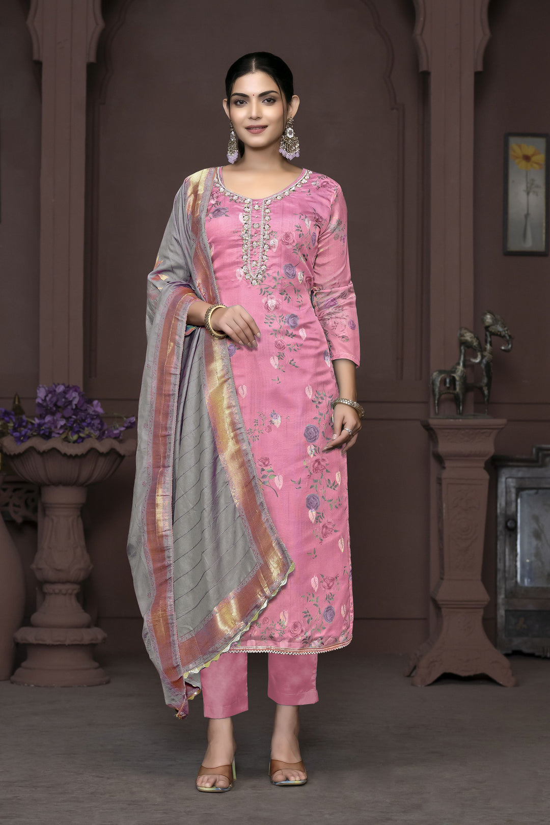 Elegant Pink Banarasi Organza Salwar Kameez with Intricate Embroidery | Perfect Ethnic Wear for Special Occasions