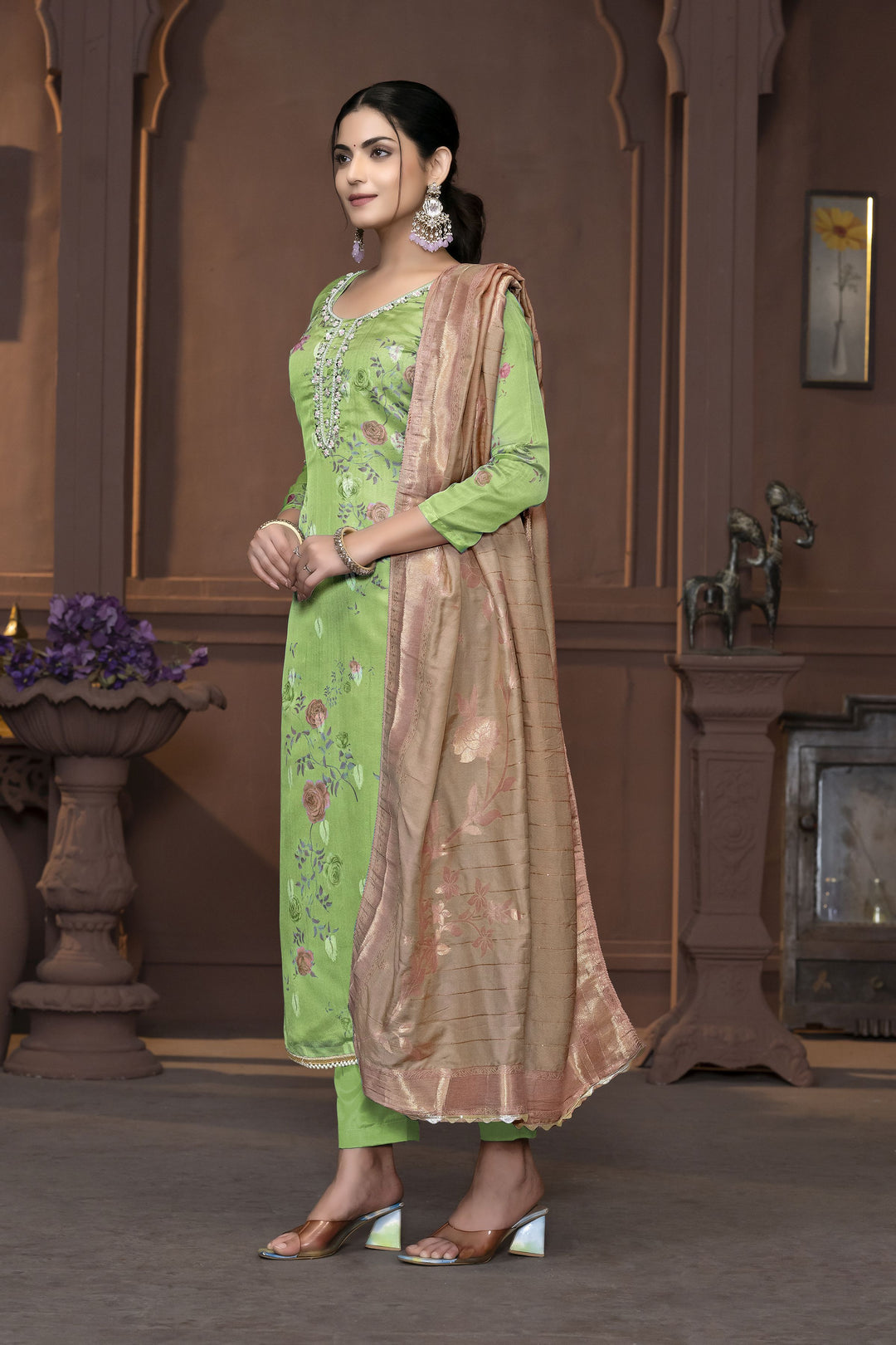 Elegant Pink Banarasi Organza Salwar Kameez with Intricate Embroidery | Perfect Ethnic Wear for Special Occasions