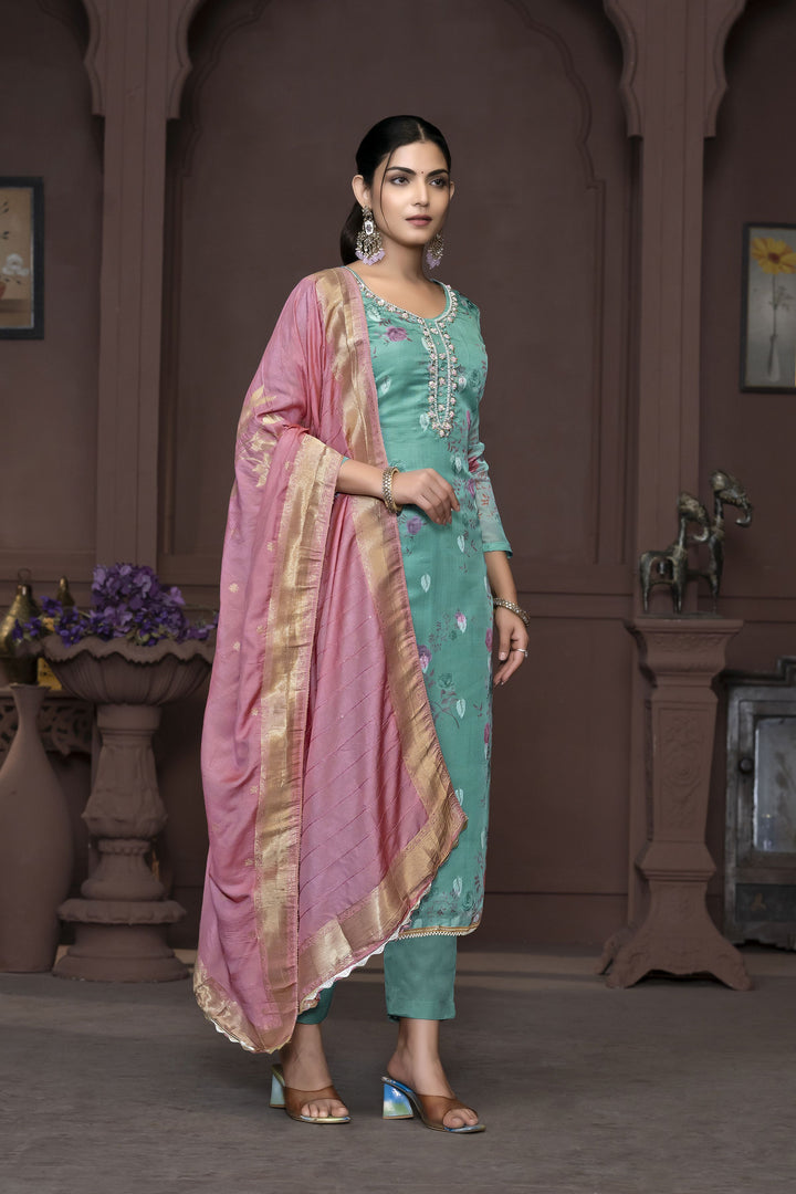 Elegant Pink Banarasi Organza Salwar Kameez with Intricate Embroidery | Perfect Ethnic Wear for Special Occasions