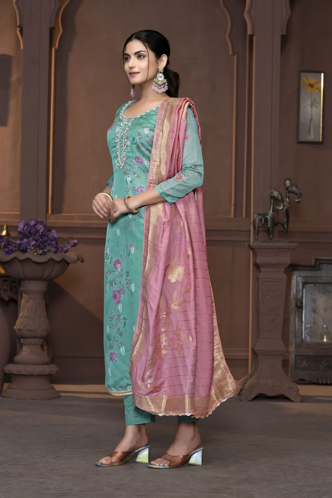 Elegant Pink Banarasi Organza Salwar Kameez with Intricate Embroidery | Perfect Ethnic Wear for Special Occasions