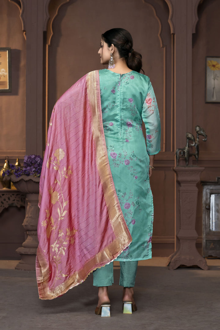 Elegant Pink Banarasi Organza Salwar Kameez with Intricate Embroidery | Perfect Ethnic Wear for Special Occasions