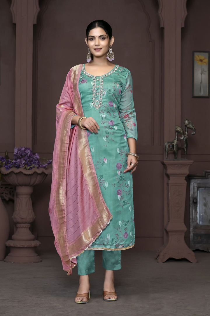 Elegant Pink Banarasi Organza Salwar Kameez with Intricate Embroidery | Perfect Ethnic Wear for Special Occasions