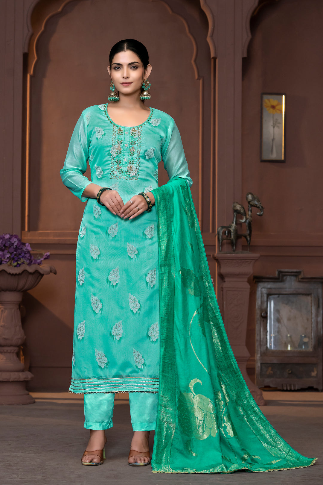 Elegant Dull Santoon Salwar Kameez with Exquisite Embroidery Design