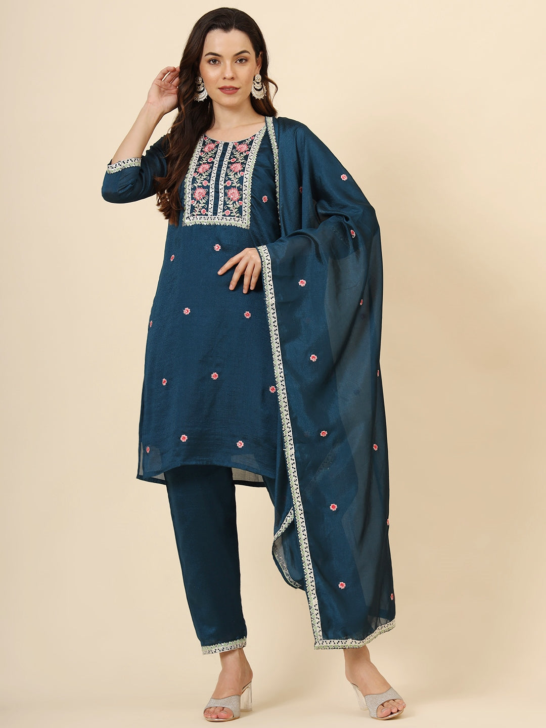 Vichitra Silk Designer Embroidered Salwar Kameez | Elegant Ethnic Wear