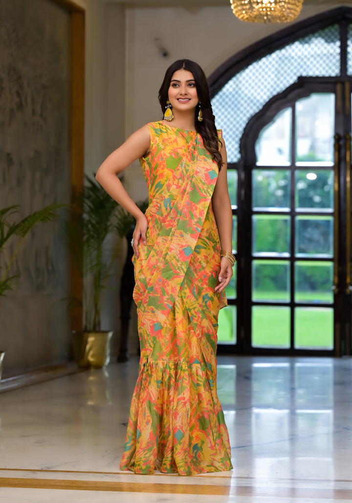 Designer-Printed Georgette Saree | Silk Top & Bottom | Special Event Wear