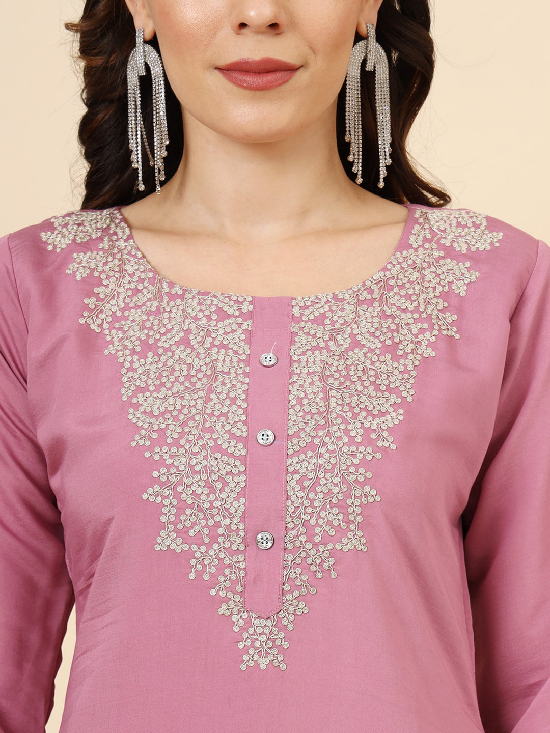 Glamorous Pink Embroidered Muslin Silk Festival Wear Pant Suit