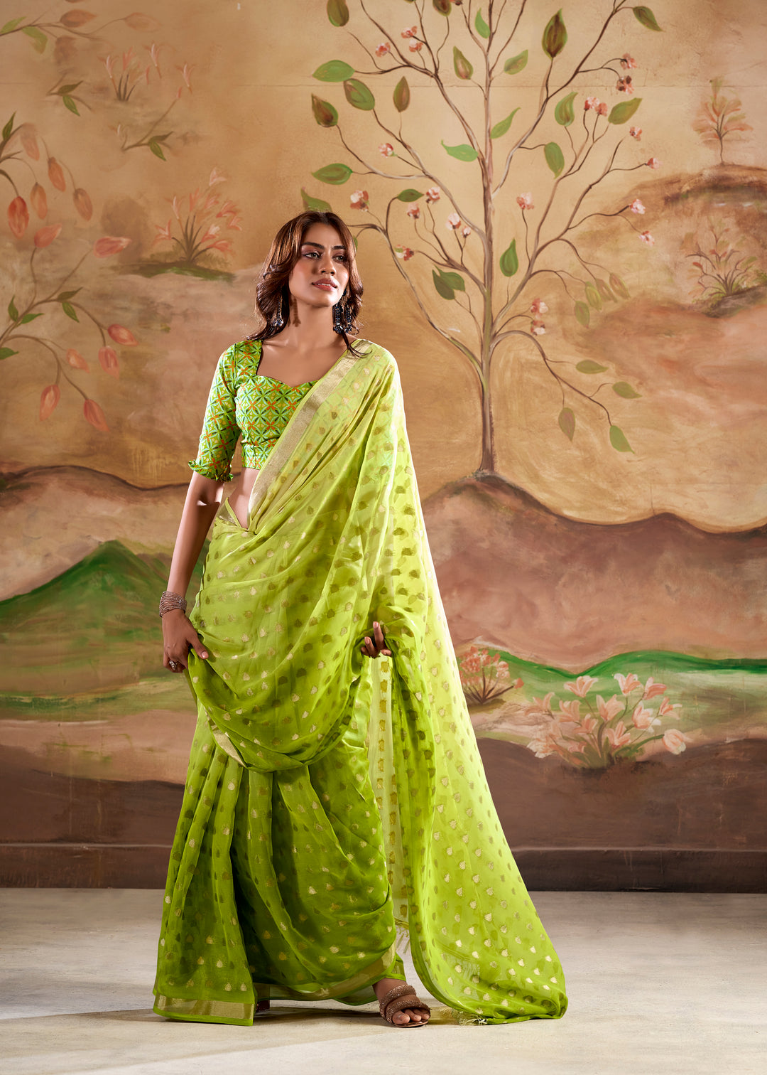 Traditional Wedding Sadi | Georgette Saree with Designer Silk Prints