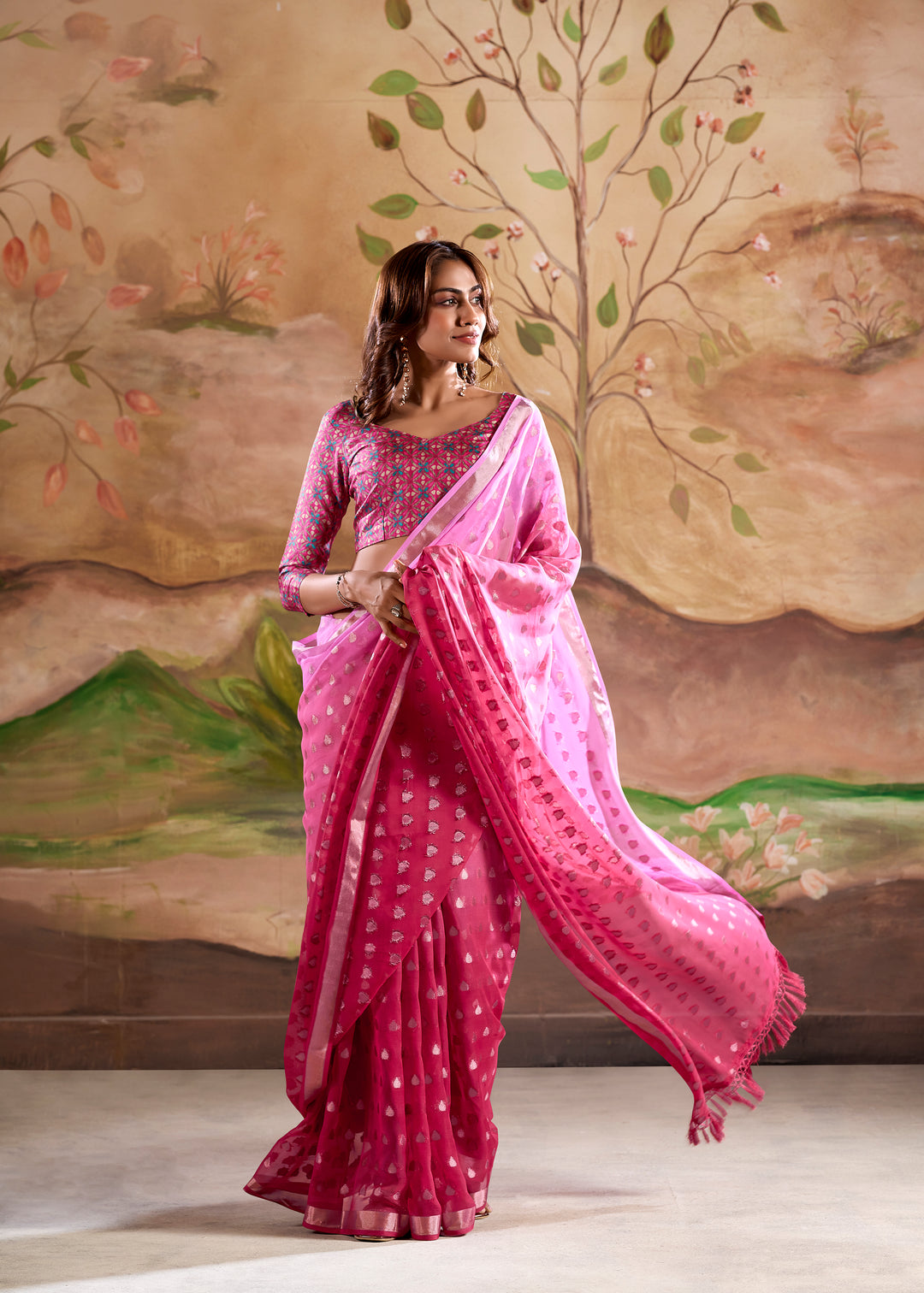 Traditional Wedding Sadi | Georgette Saree with Designer Silk Prints