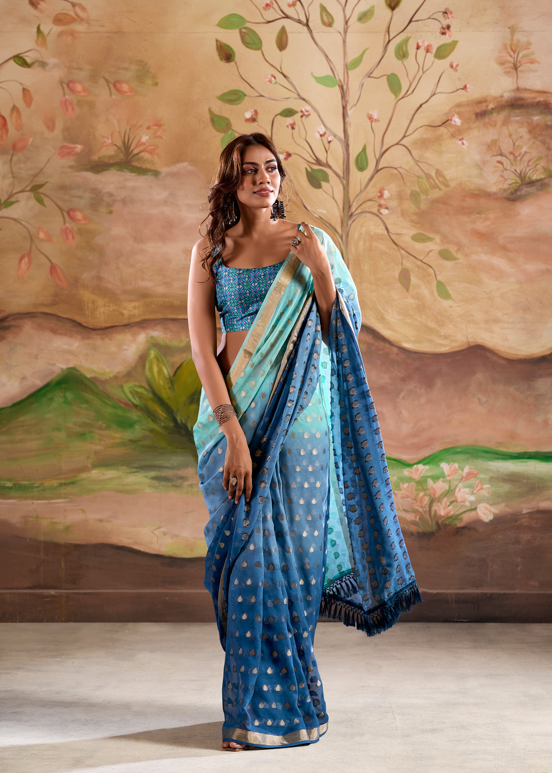 Traditional Wedding Sadi | Georgette Saree with Designer Silk Prints