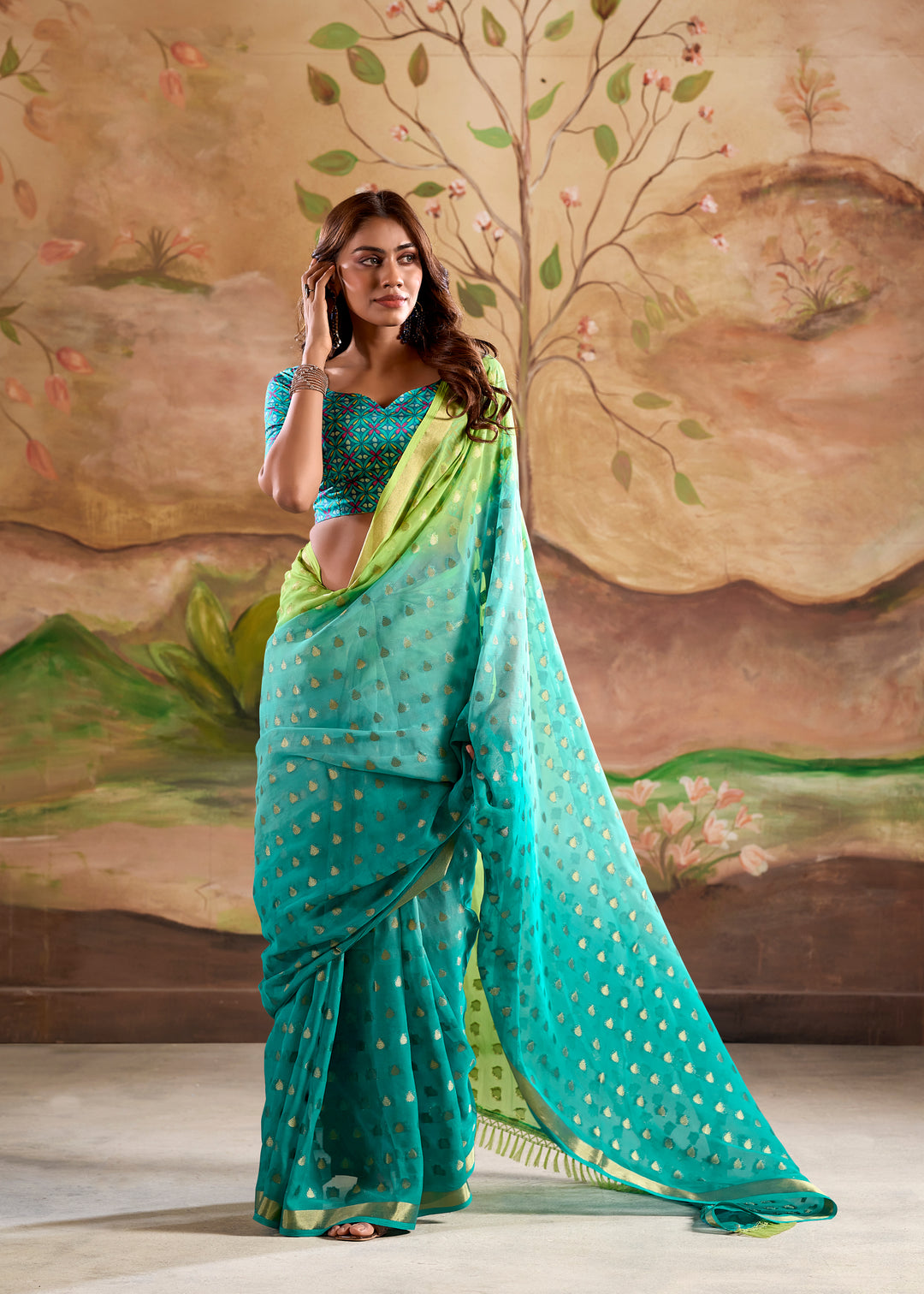 Traditional Wedding Sadi | Georgette Saree with Designer Silk Prints