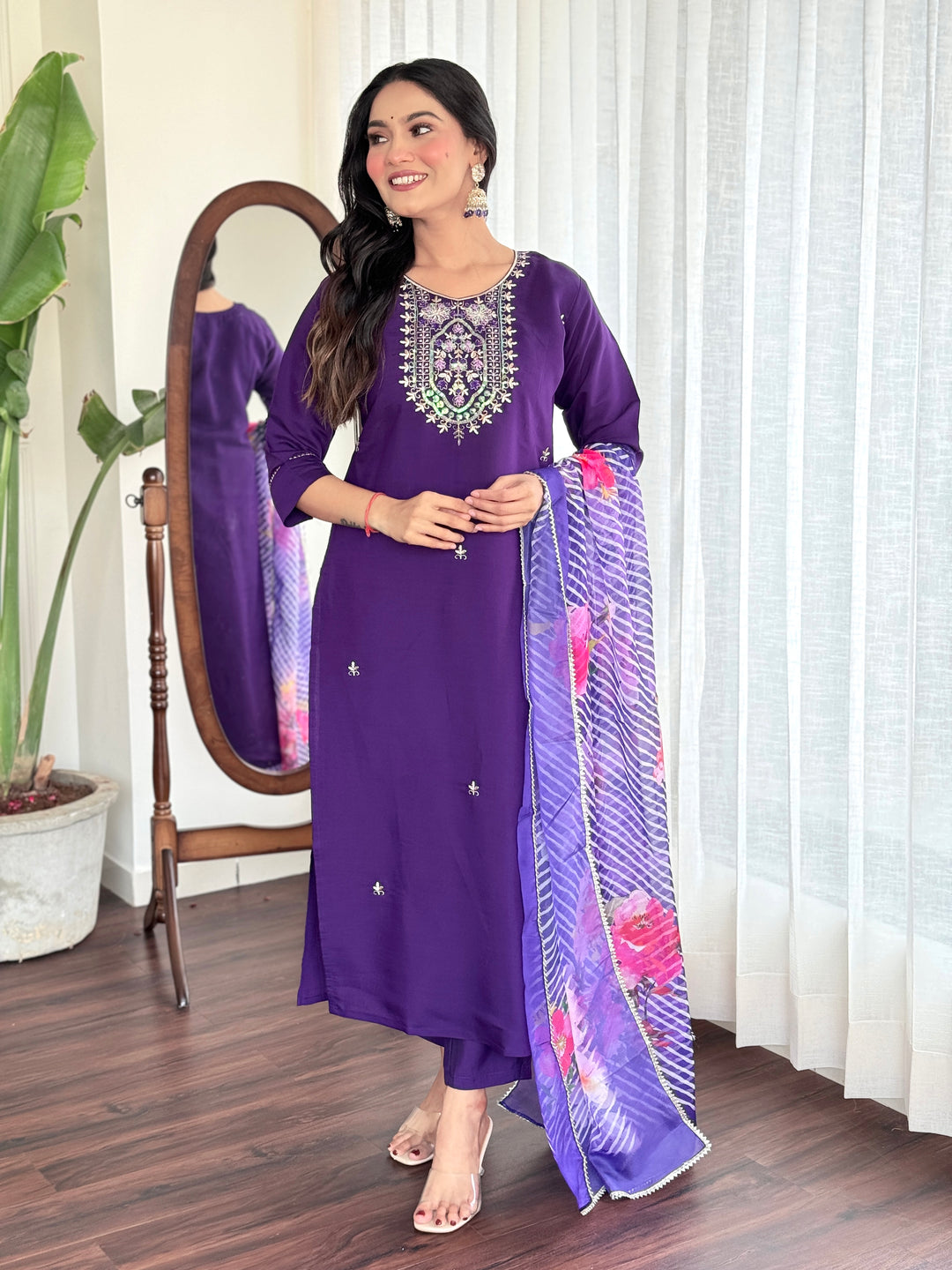 Graceful Viscose Chanderi Salwar Kameez with Embroidery | Premium Ethnic Wear for Women