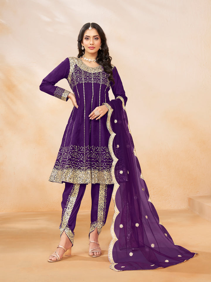 Dhoti Style Art Silk  Salwar Kameez with Elegant Embroidery | Perfect for Festive Glamour