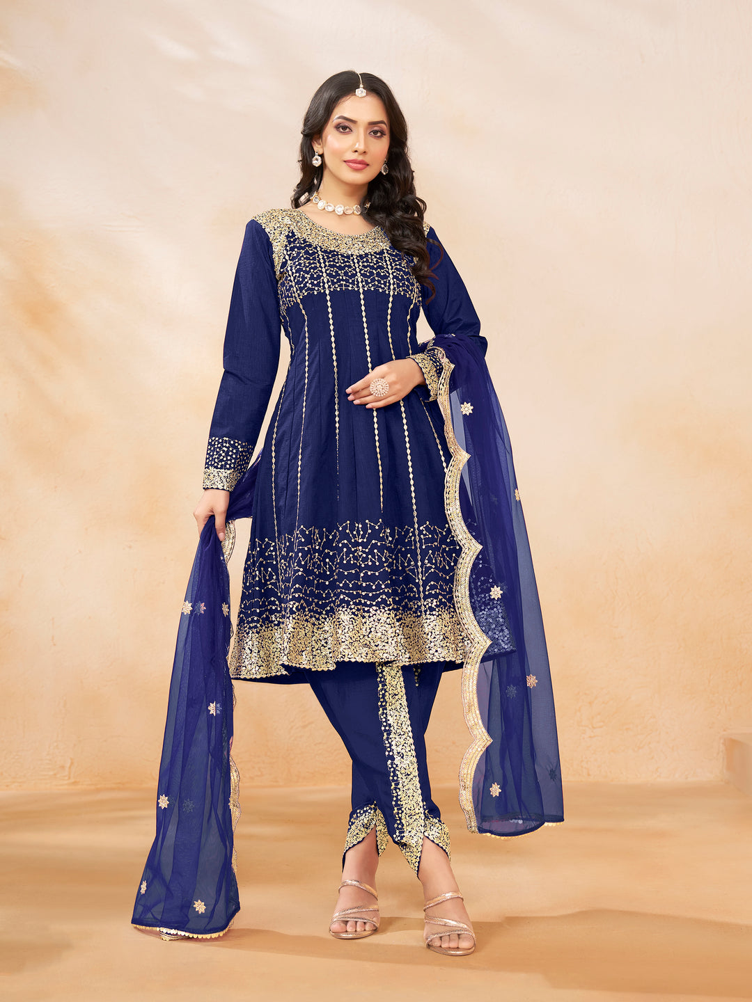 Dhoti Style Art Silk  Salwar Kameez with Elegant Embroidery | Perfect for Festive Glamour