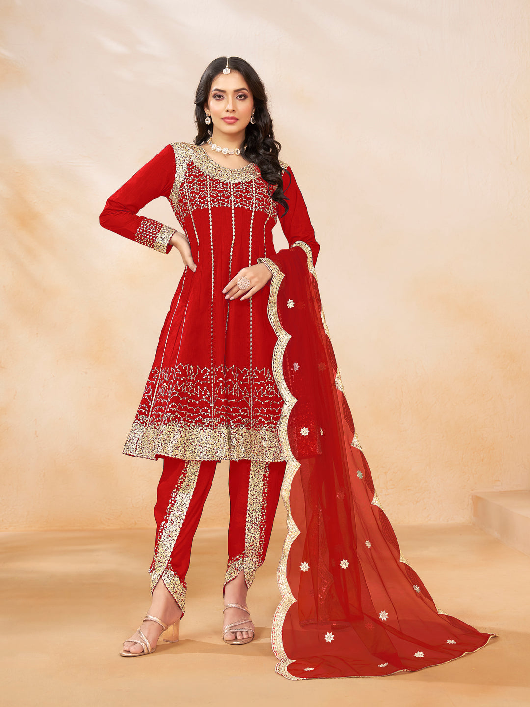 Dhoti Style Art Silk  Salwar Kameez with Elegant Embroidery | Perfect for Festive Glamour