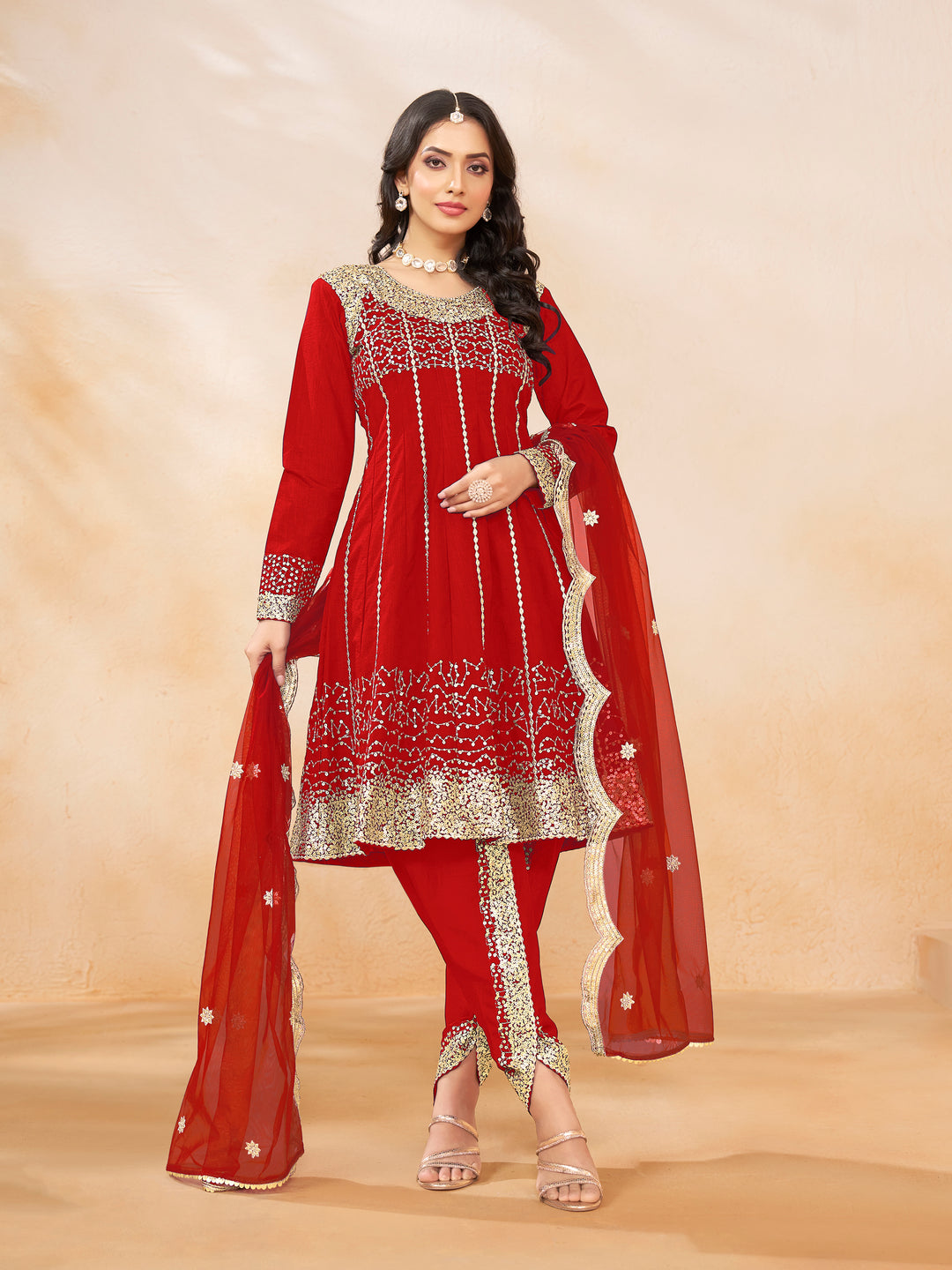 Dhoti Style Art Silk  Salwar Kameez with Elegant Embroidery | Perfect for Festive Glamour