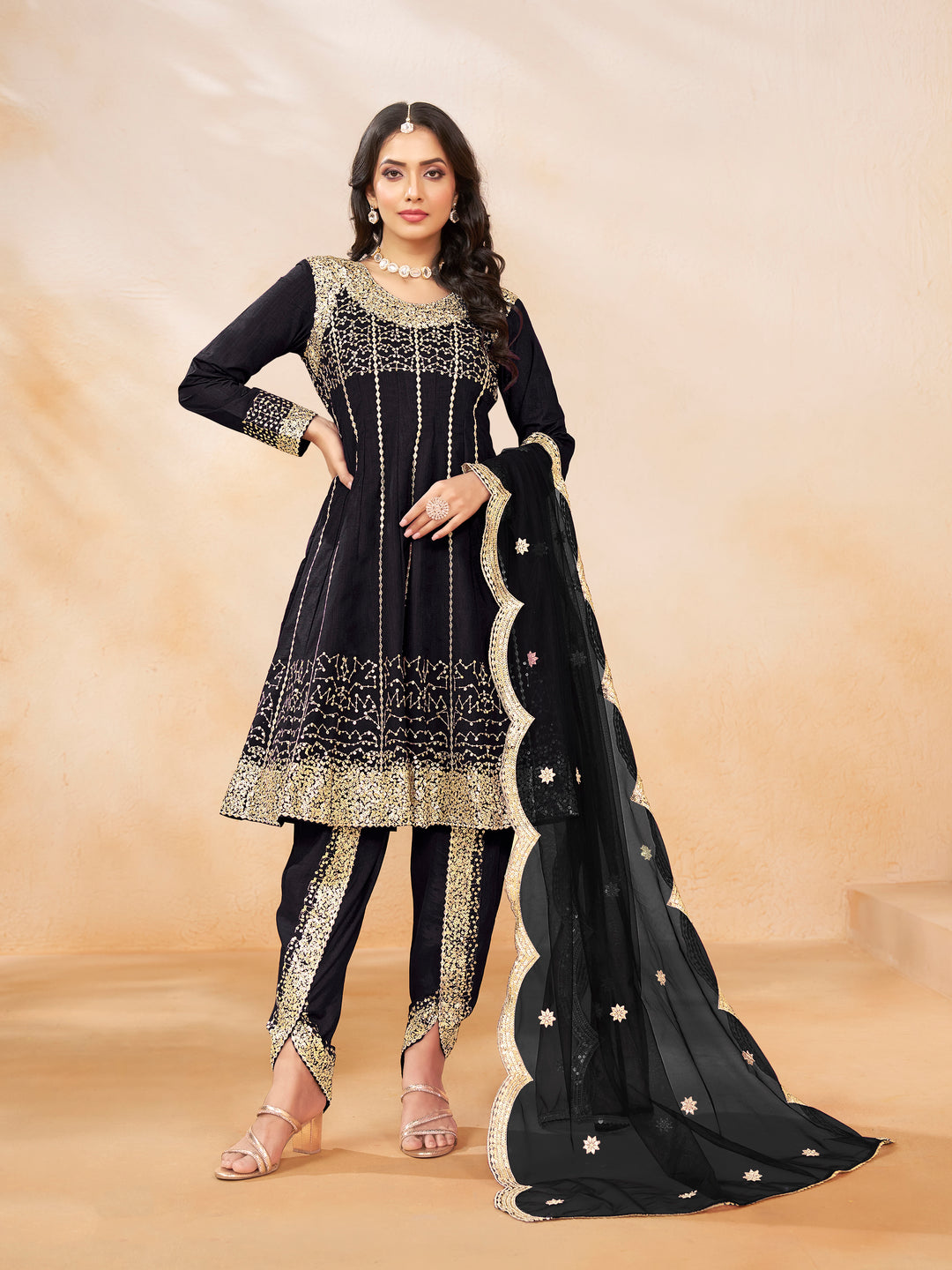 Dhoti Style Art Silk  Salwar Kameez with Elegant Embroidery | Perfect for Festive Glamour