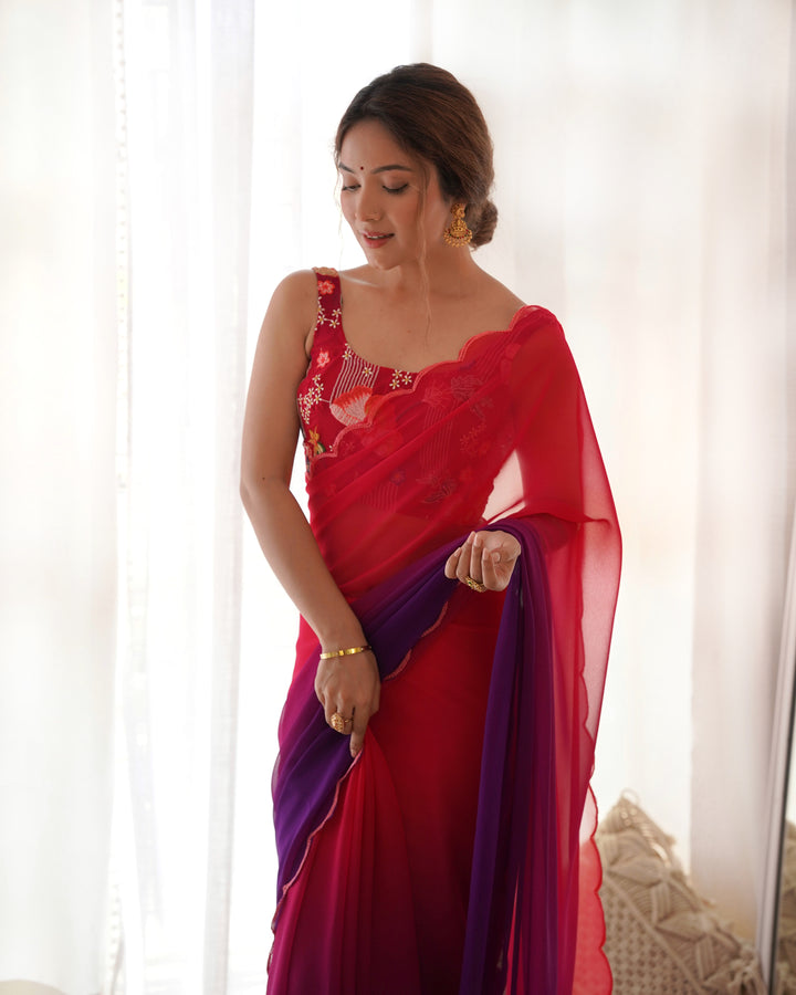 Faux-Georgette Saree with Embroidered Silk Blouse | Perfect for Weddings & Festive Occasions