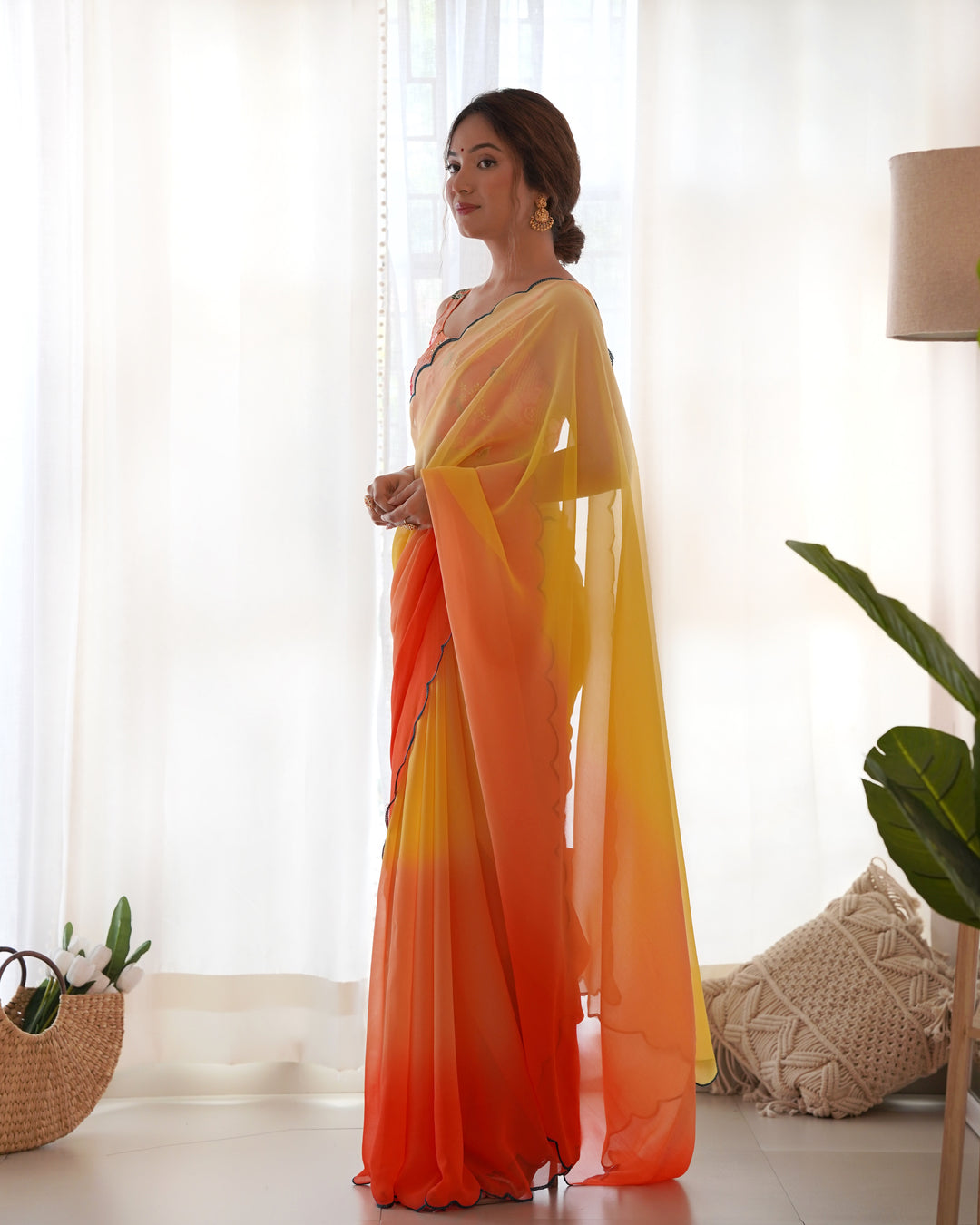 Faux-Georgette Saree with Embroidered Silk Blouse | Perfect for Weddings & Festive Occasions