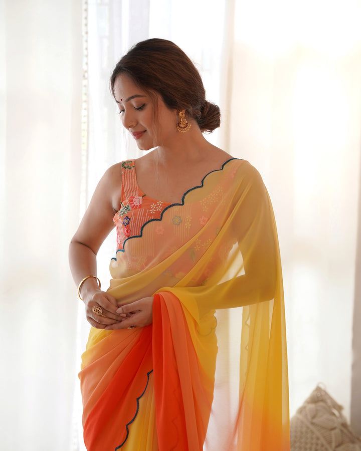 Faux-Georgette Saree with Embroidered Silk Blouse | Perfect for Weddings & Festive Occasions