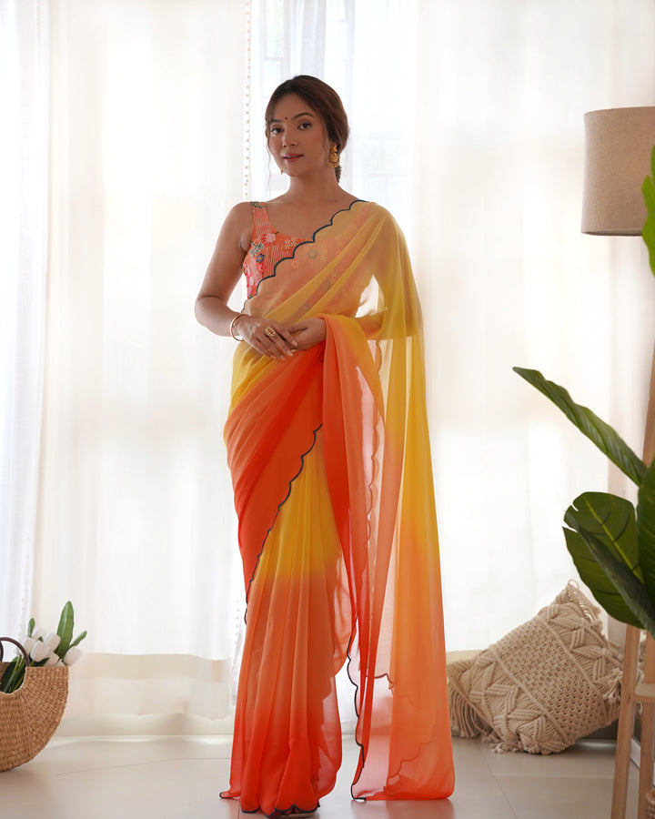 Faux-Georgette Saree with Embroidered Silk Blouse | Perfect for Weddings & Festive Occasions