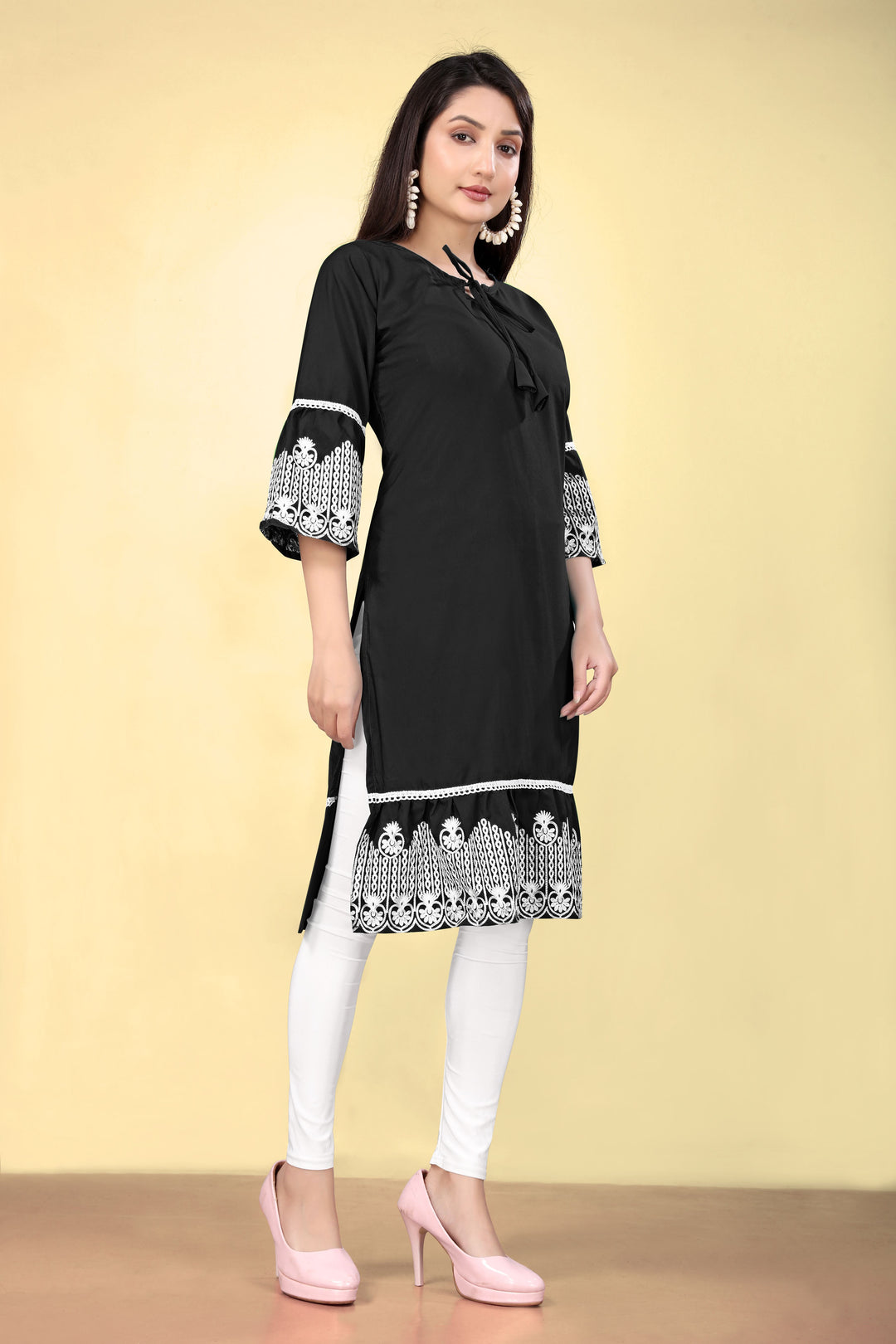 Geometric Print Cotton Kurti | Thread Embroidery | Women’s Indian Ethnic Wear