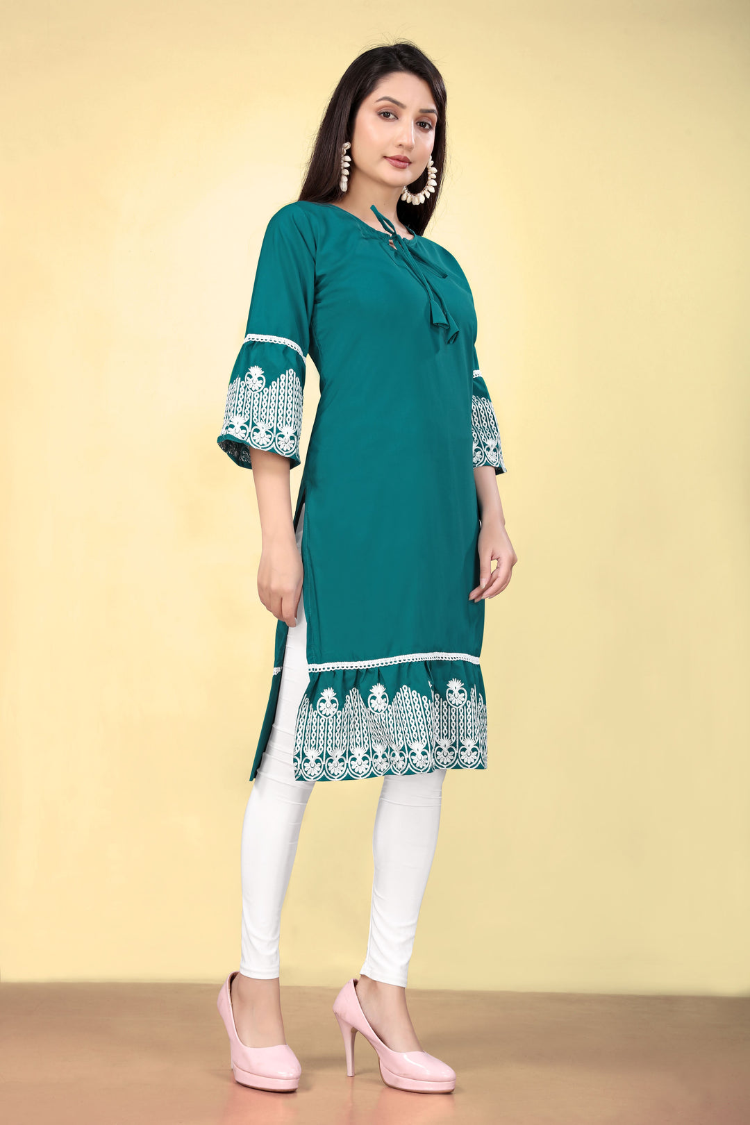 Geometric Print Cotton Kurti | Thread Embroidery | Women’s Indian Ethnic Wear