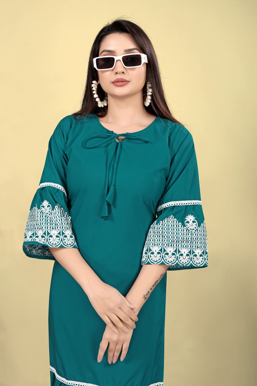 Geometric Print Cotton Kurti | Thread Embroidery | Women’s Indian Ethnic Wear