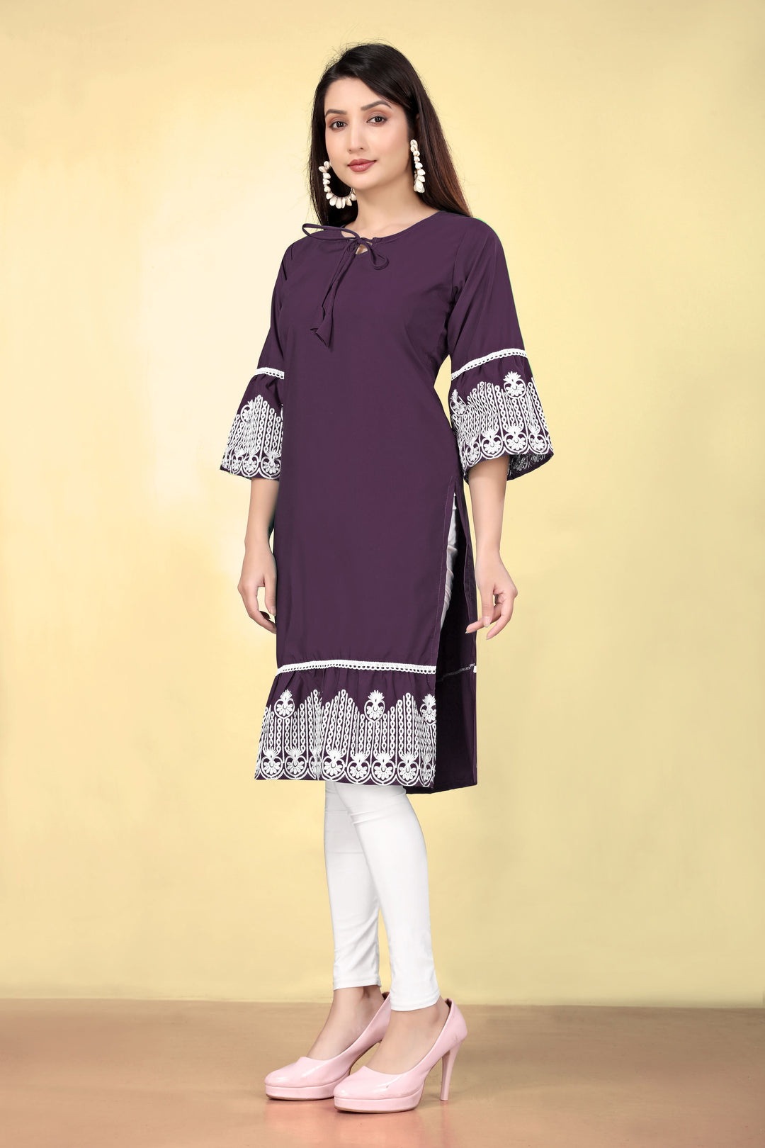 Geometric Print Cotton Kurti | Thread Embroidery | Women’s Indian Ethnic Wear