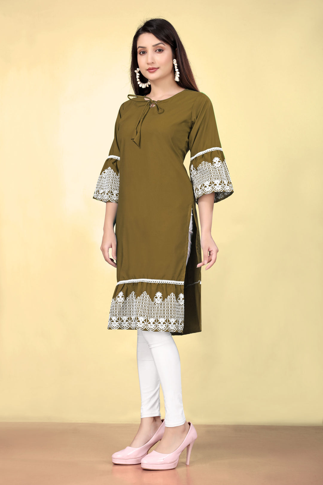 Geometric Print Cotton Kurti | Thread Embroidery | Women’s Indian Ethnic Wear