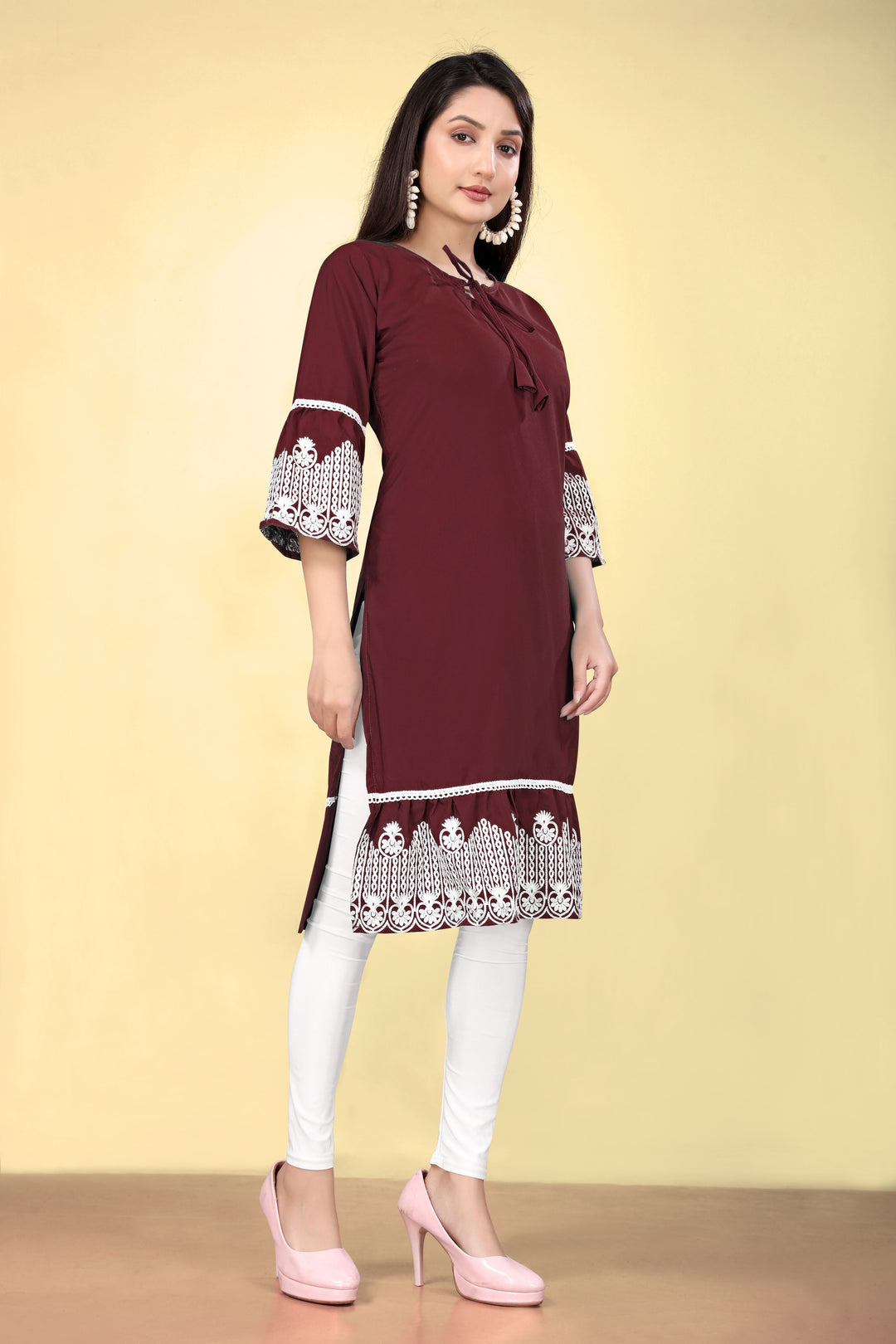 Geometric Print Cotton Kurti | Thread Embroidery | Women’s Indian Ethnic Wear