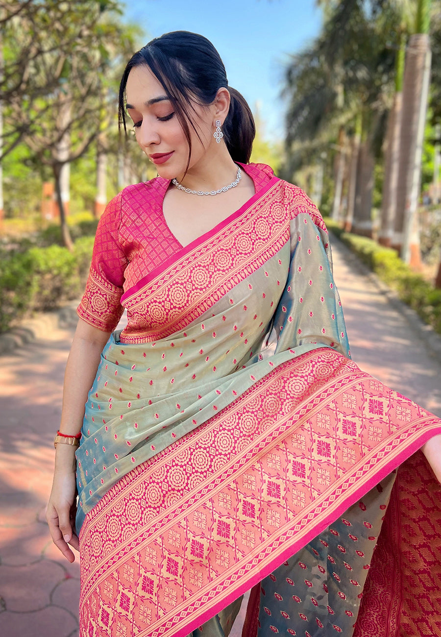 Tissue-Silk Saree | Designer Weaving-Jari | Perfect for Weddings & Festive Events