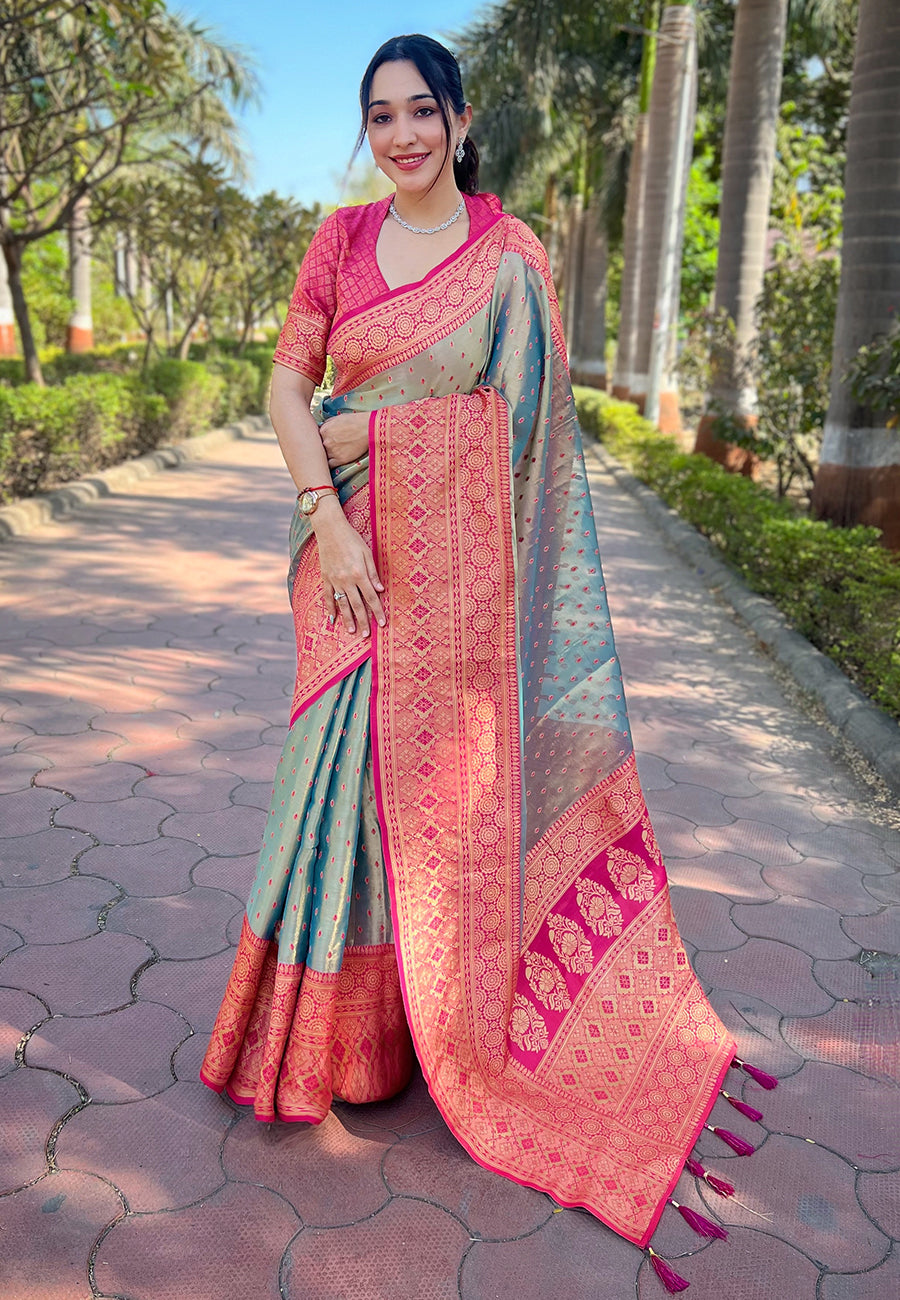 Tissue-Silk Saree | Designer Weaving-Jari | Perfect for Weddings & Festive Events