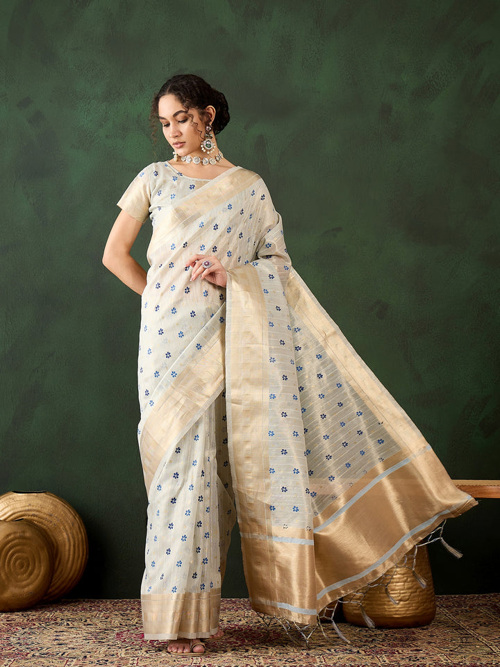 Breathtaking Khadi Organza Saree with | A Graceful Addition to Your Wardrobe