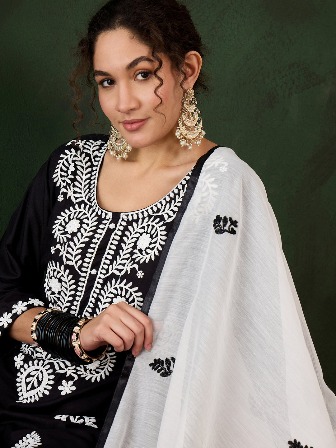 Marvelous Black Embroidered Rayon Traditional Pant Suit With Dupatta