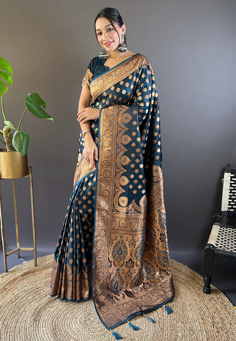 Luxurious Banarasi Satin Silk Saree with | A Stylish and Sophisticated Choice