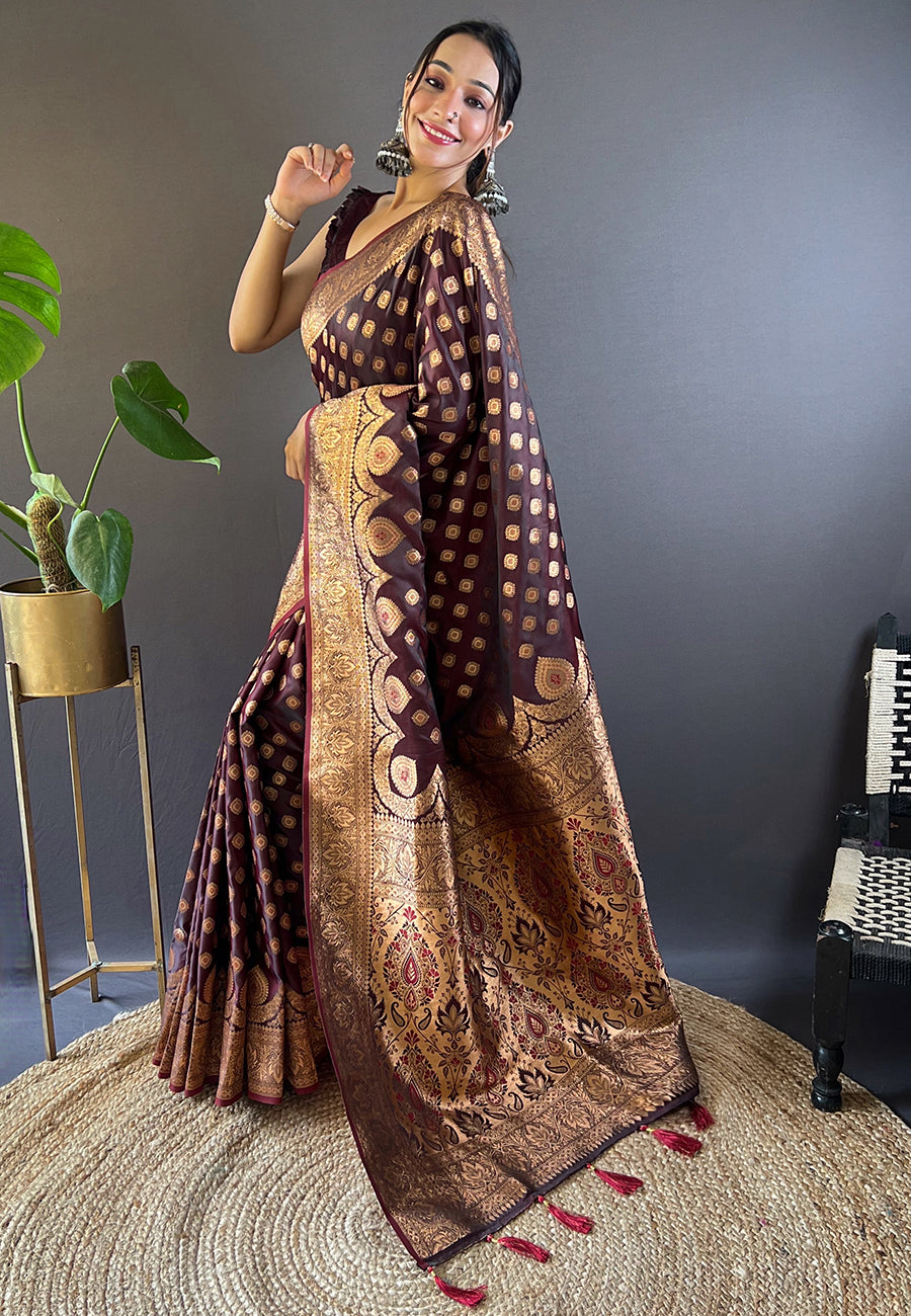 Luxurious Banarasi Satin Silk Saree with | A Stylish and Sophisticated Choice