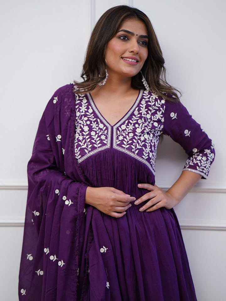 Fabulous Purple Embroidered Silk Festival Wear Pant Suit With Dupatta