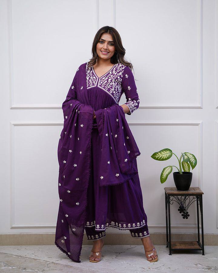 Purple Vichitra Silk Salwar Kameez for Women | Elegant Traditional Outfit for Festive & Special Occasions