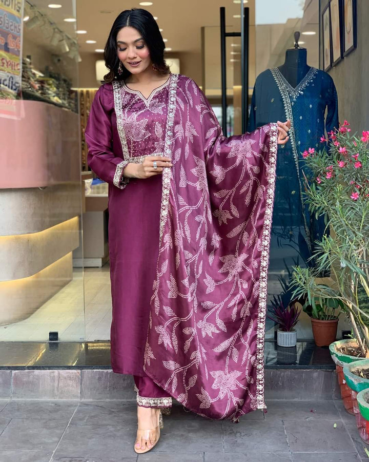 Wine Viscose Chanderi Salwar Kameez for Women | Elegant Traditional Outfit for Festive & Special Occasions