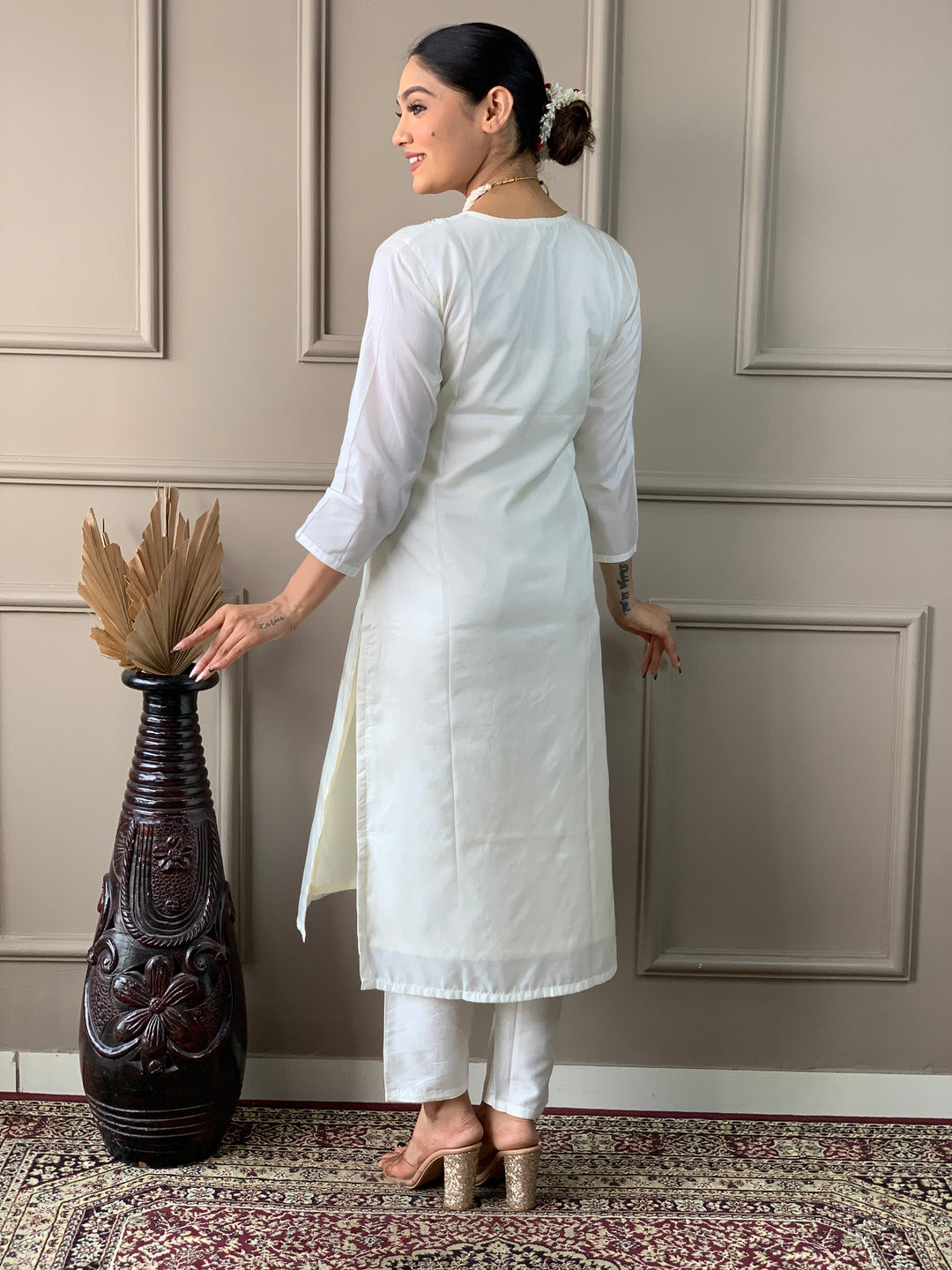 White Viscose Nylon Salwar Kameez for Women | Elegant Traditional Outfit for Casual & Festive Occasions