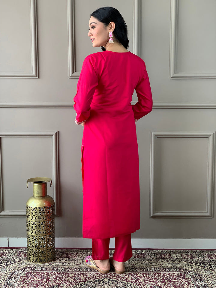 Gorgeous Rani Pink Embroidered Chanderi Silk  Traditional Pant Suit