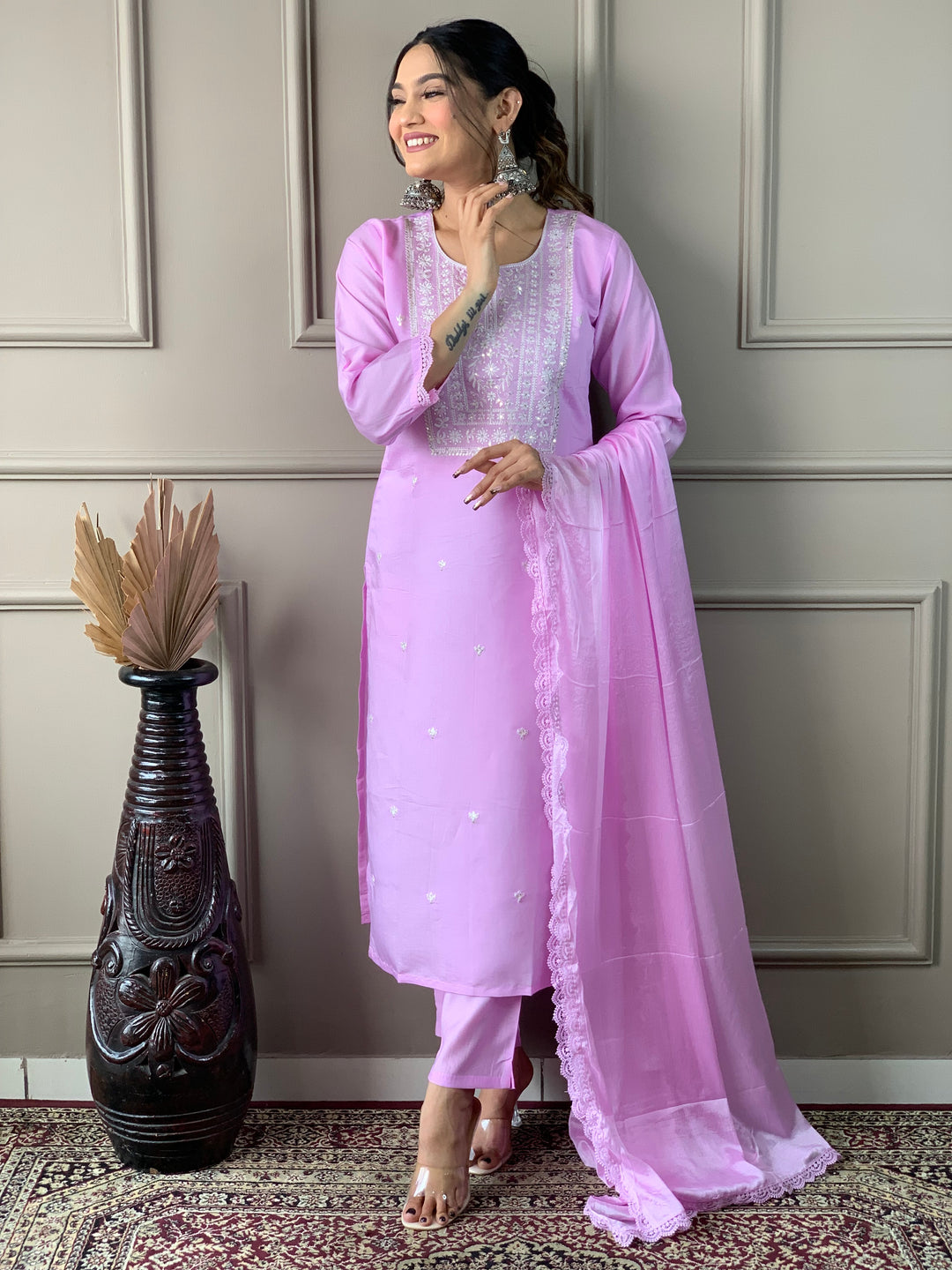 Elegant Pink Viscose Chanderi Salwar Kameez | Traditional Indian Wear for Women