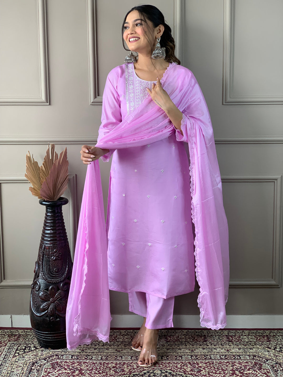 Elegant Pink Viscose Chanderi Salwar Kameez | Traditional Indian Wear for Women