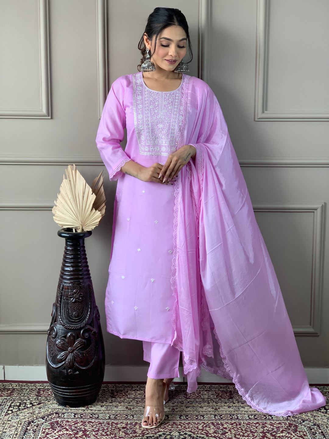 Elegant Pink Viscose Chanderi Salwar Kameez | Traditional Indian Wear for Women