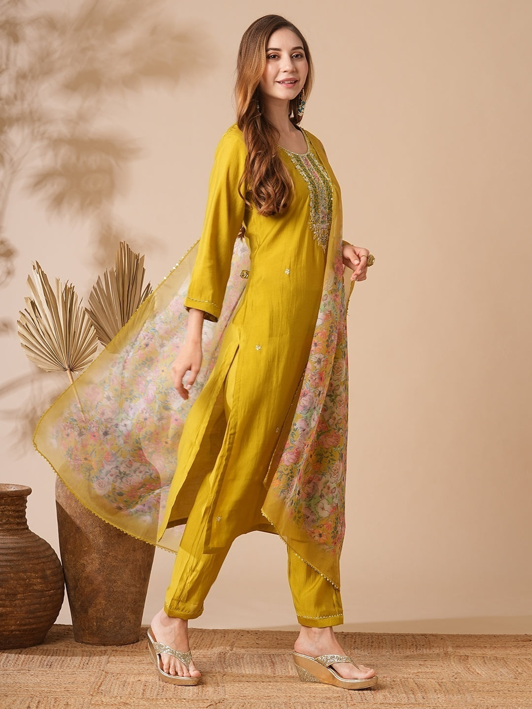 Mustard Chanderi Salwar Kameez for Women | Elegant Traditional Ethnic Wear