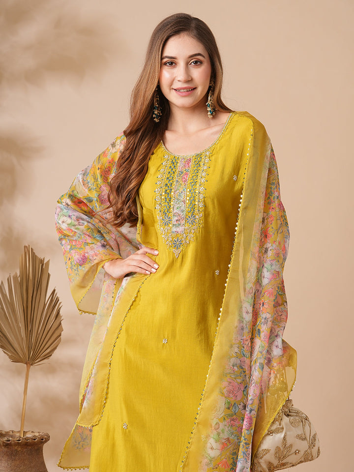 Mustard Chanderi Salwar Kameez for Women | Elegant Traditional Ethnic Wear