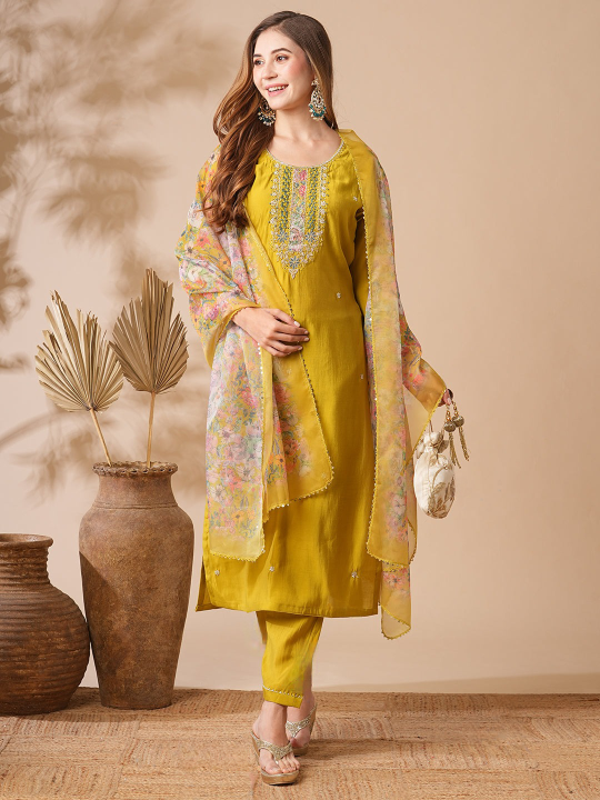 Mustard Chanderi Salwar Kameez for Women | Elegant Traditional Ethnic Wear