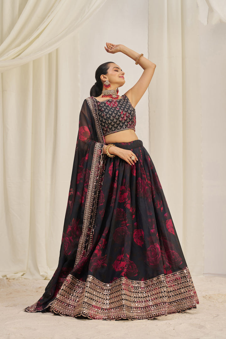 Modern Organza Printed Lehenga | Jari & Dori Work with Sequence Embroidery