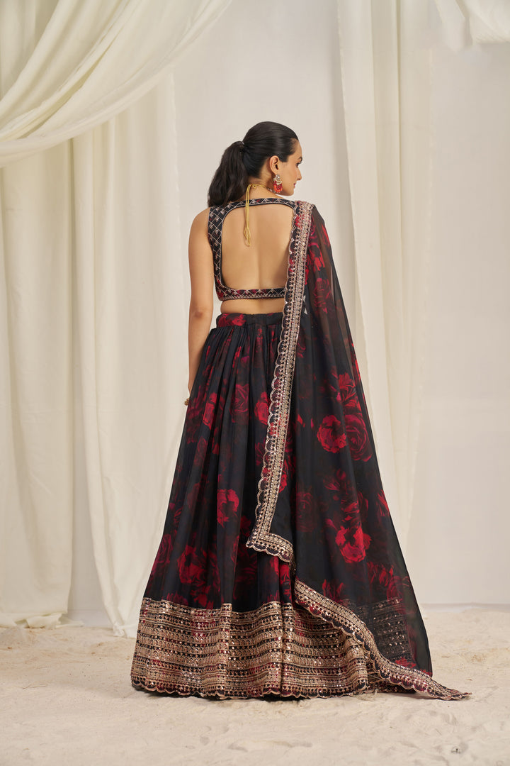 Modern Organza Printed Lehenga | Jari & Dori Work with Sequence Embroidery